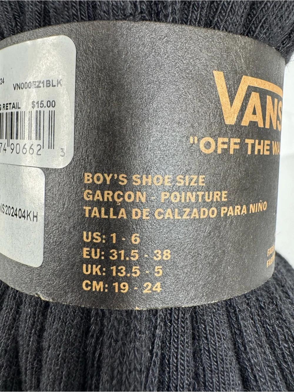 Vans Boy’s Black Crew Socks with White Logo shoe size 1-6 - Picture 4 of 6